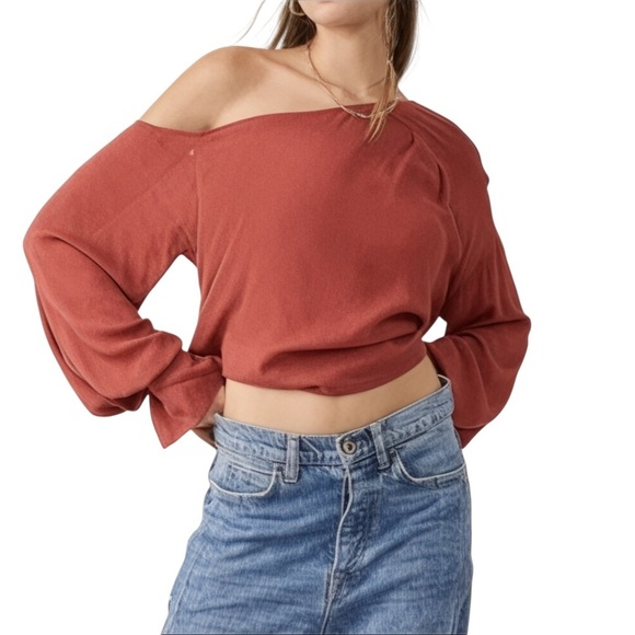 Free People Justina Blouse Sz XS Off Shoulder Flowy Boho Hippie Warmstone - Picture 1 of 12